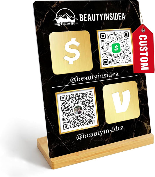 Personalized Custom Metal QR Code Sign Venmo Cashapp Scan to Pay with Stand Instagram Facebook Social Media QR Signs Bar Code QR Plaque Print for Business Salon Beauty Store Restaurant Wifi Sign (S2)