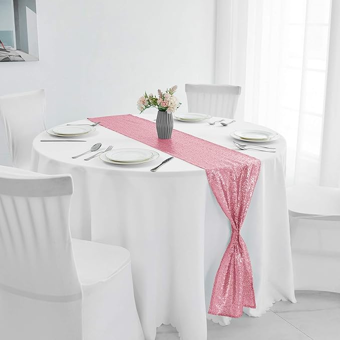 2 Packs 12 x 72 inches Light Pink Sequin Table Runner, Glitter Runner for Birthday Party Supplies Decorations Wedding Bachelorette Holiday Celebration Bridal Shower Baby Shower