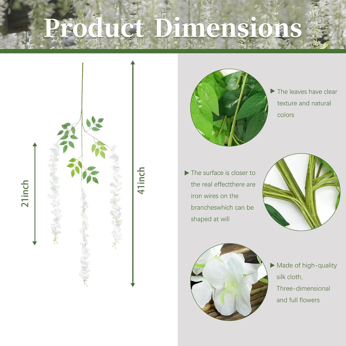 12 Pack White Wisteria Hanging Flowers, 3.44 Ft Fake Hanging Flowers, Artificial Wisteria Garland Vines for Wedding Room Backdrop Outdoor Patio Garden Decoration