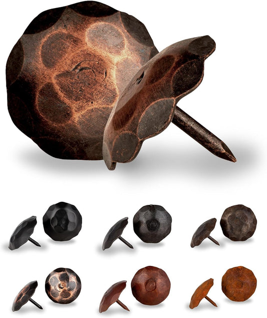 50 Pack 1.25" Round Head Iron Clavos Decorative Nails – Oil Rubbed Bronze – Handmade Rustic Round Fasteners for Farmhouse Shutters, Faux Wood, Barn Doors, Shutters, Gates – Ornamental Wood Accent