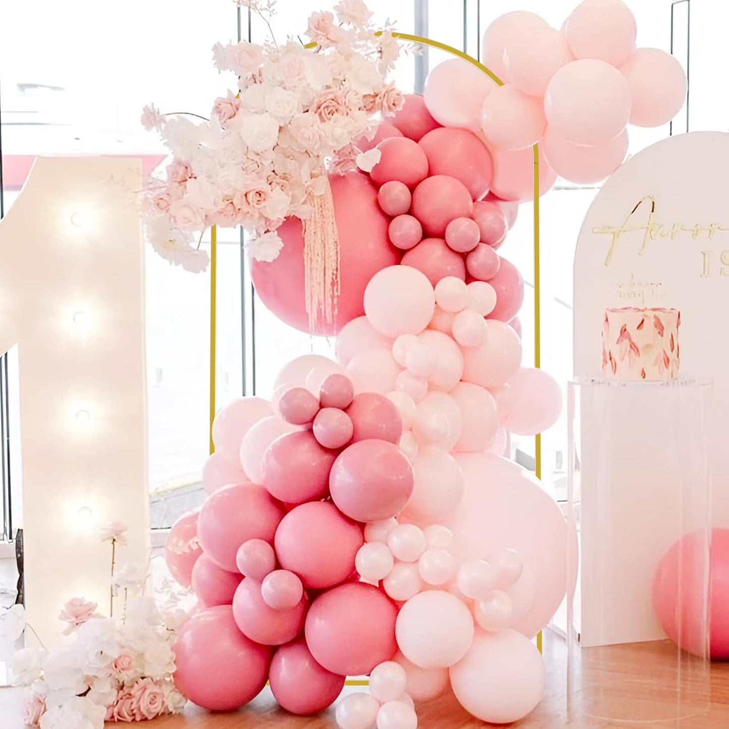 Wokceer 7.2 FT Wedding Arch Stand and Arch Cover, Metal Arch Backdrop Stand with Arch Stand Cover for Birthday Party Wedding Ceremony Bridal Baby Shower Event Decor, Pale Pink