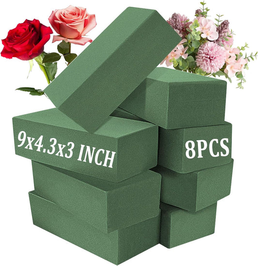Acrux7 8 Pack Floral Foam Blocks 9x4.3x3 Inch Florist Foam Bricks for Fresh and Artificial Flowers Dry and Wet Foam Bricks Flower Arrangement Supplies for Wedding, Garden, Home, Office (Green)