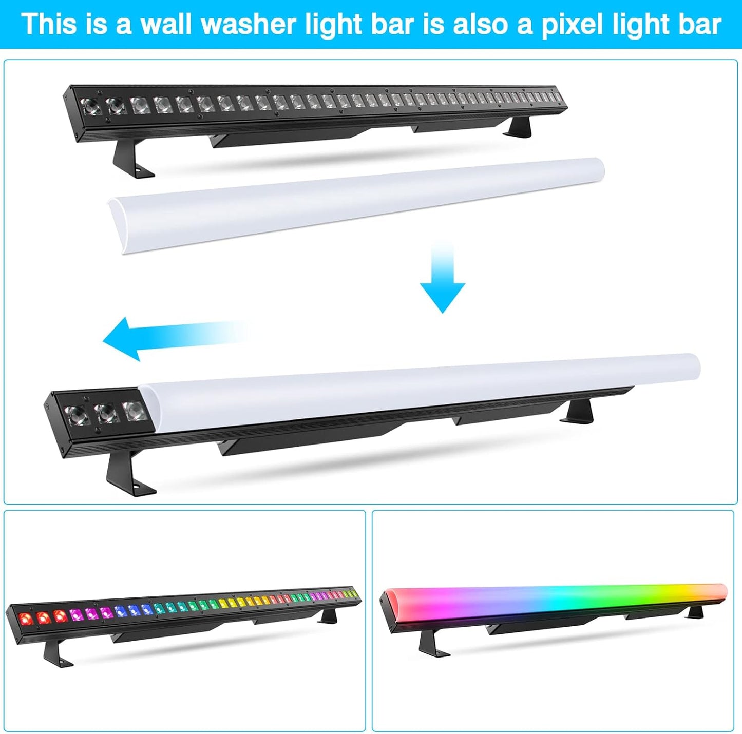 LED Stage Wash Light Bar - OPPSK 120W 36LEDs RGBW DMX Light Bar with Detachable Cover Chasing Function 41 Static Colors & 56 Shows LED Beam Light for Wedding Church DJ Live Events Stage Lighting