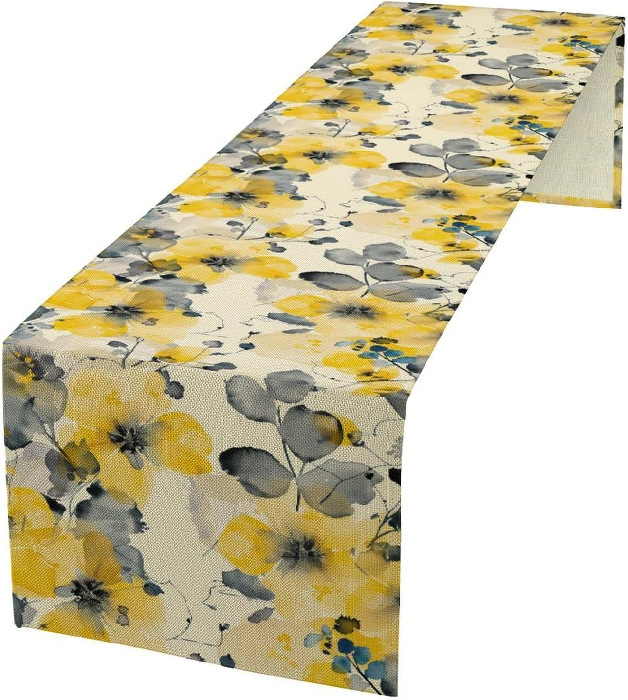 Floral Table Runner,Yellow Flowers Spring Print Table Cloth Kitchen Dining Table Home Party Decoration 13x90 Inch