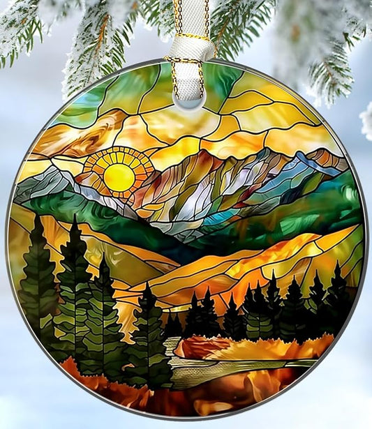 Christmas Ornaments 2025, Stained Glass Christmas Tree Decorations, Exchange for Women, Men, Collectible Dated Year Ornaments for Tree（Sunset）