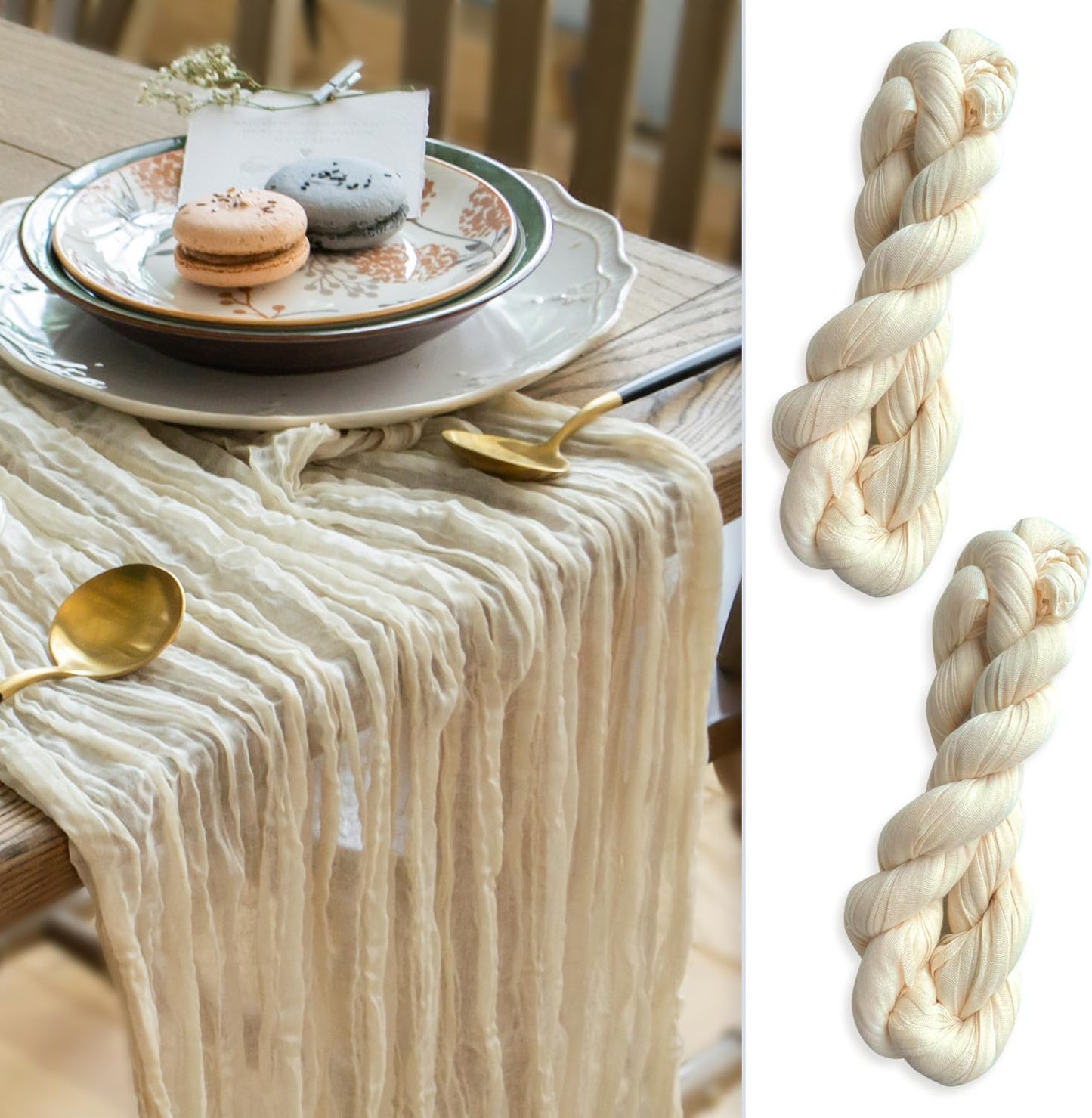 Ivory Cheesecloth Table Runner Set of 2 Runners 141 in Long Each Cream Gauze Table for Wedding Table Baby Shower Decorations or Bridal Shower Decor Table Cloth Modern Table Runner Boho Table Decor