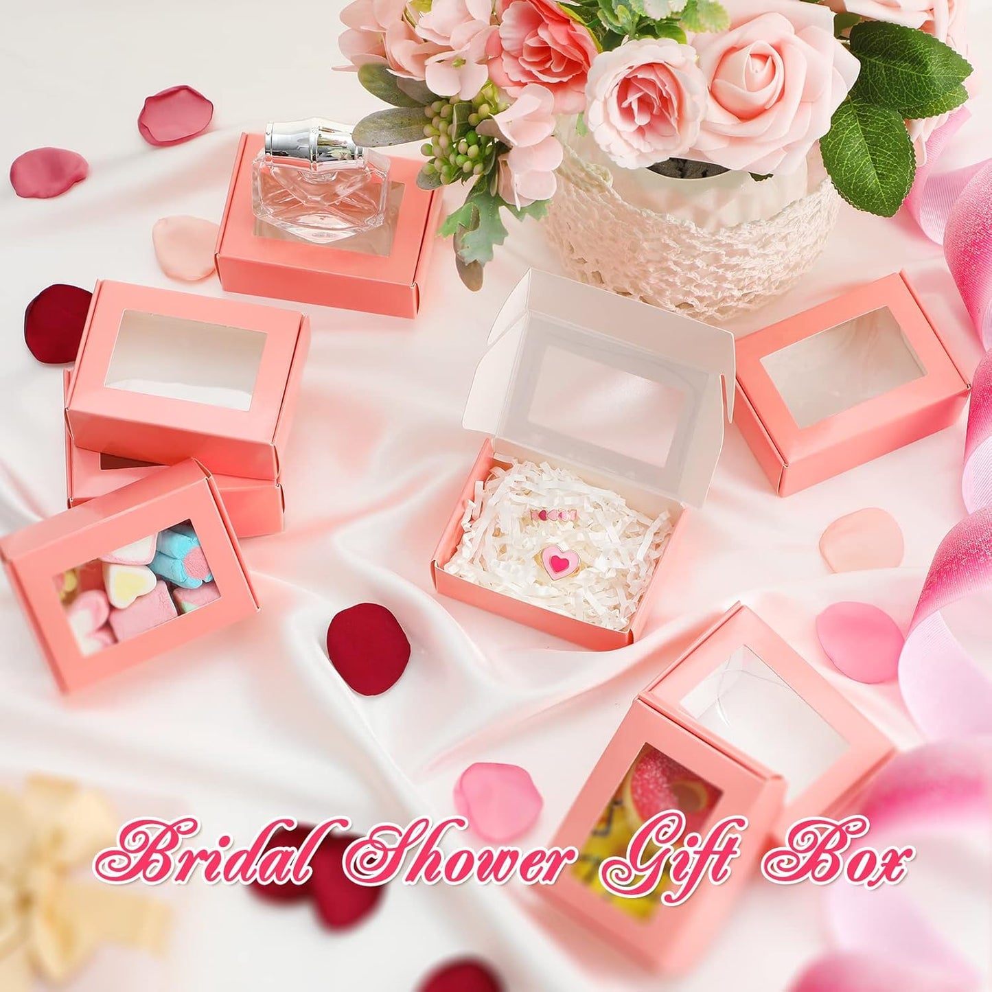 Zonon 30 Pcs Soap Boxes for Homemade Packaging, Mini Kraft Treat Boxes with Window for Bakery Candy Soap Making Gift Packaging(3.5 x 2.4 x 1.2 Inch,Pink)