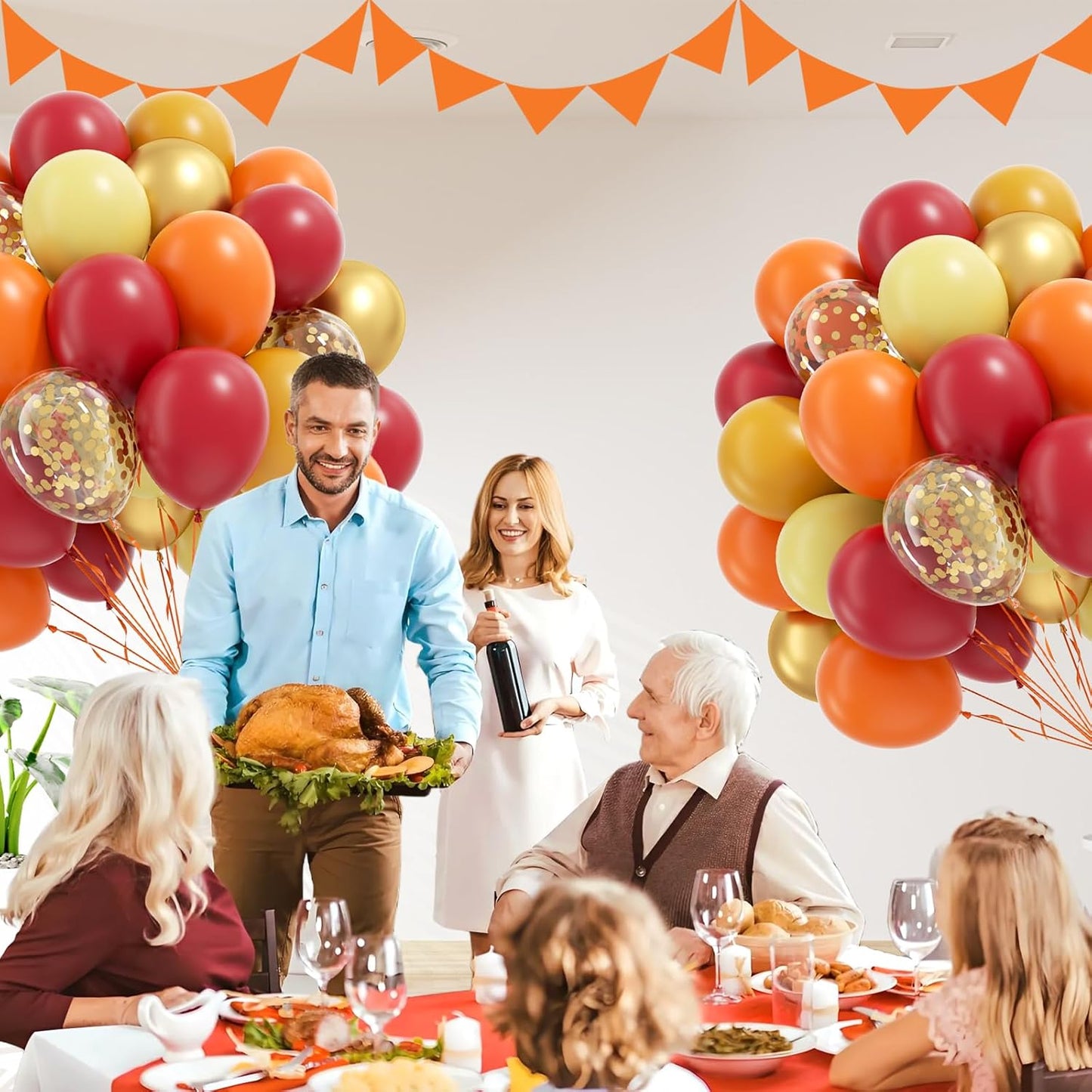 60pcs 12inch Fall Thanksgiving Balloons with Burgundy Burnt Orange Pastel Mustard Yellow Metallic Gold Confetti Autumn Balloons for Fall Thanksgiving Pumpkin Baby Shower Birthday Party Decorations