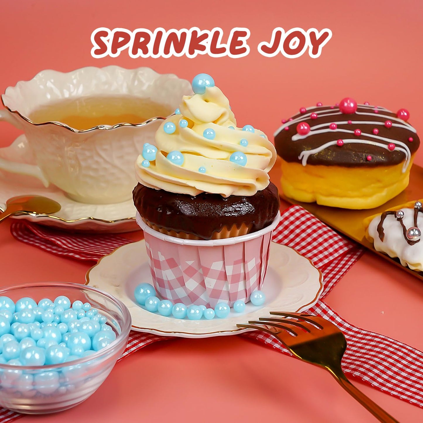 Edible Blue Pearl Sprinkles, Edible Sugar Sprinkles, Blue Pearls for Cake Decorating, Cupcake Toppers, Cake Decorations, Wedding Party Supplies, 180g/6.35oz