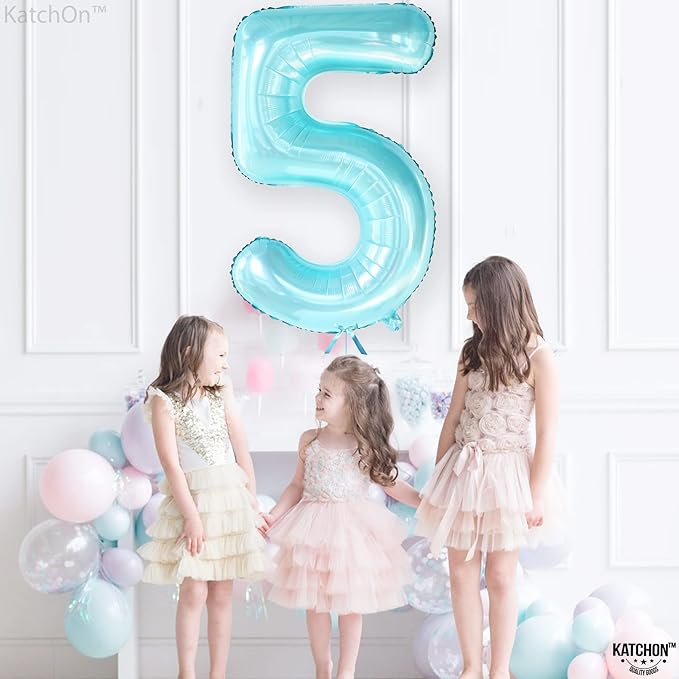 KatchOn, Big Light Blue 5 Balloon Number - 40 Inch | Light Blue Number 5 Balloon, Shark 5th Birthday Decorations for Boys | 5th Birthday Balloons | Mermaid Balloons for 5 Birthday Party Decorations