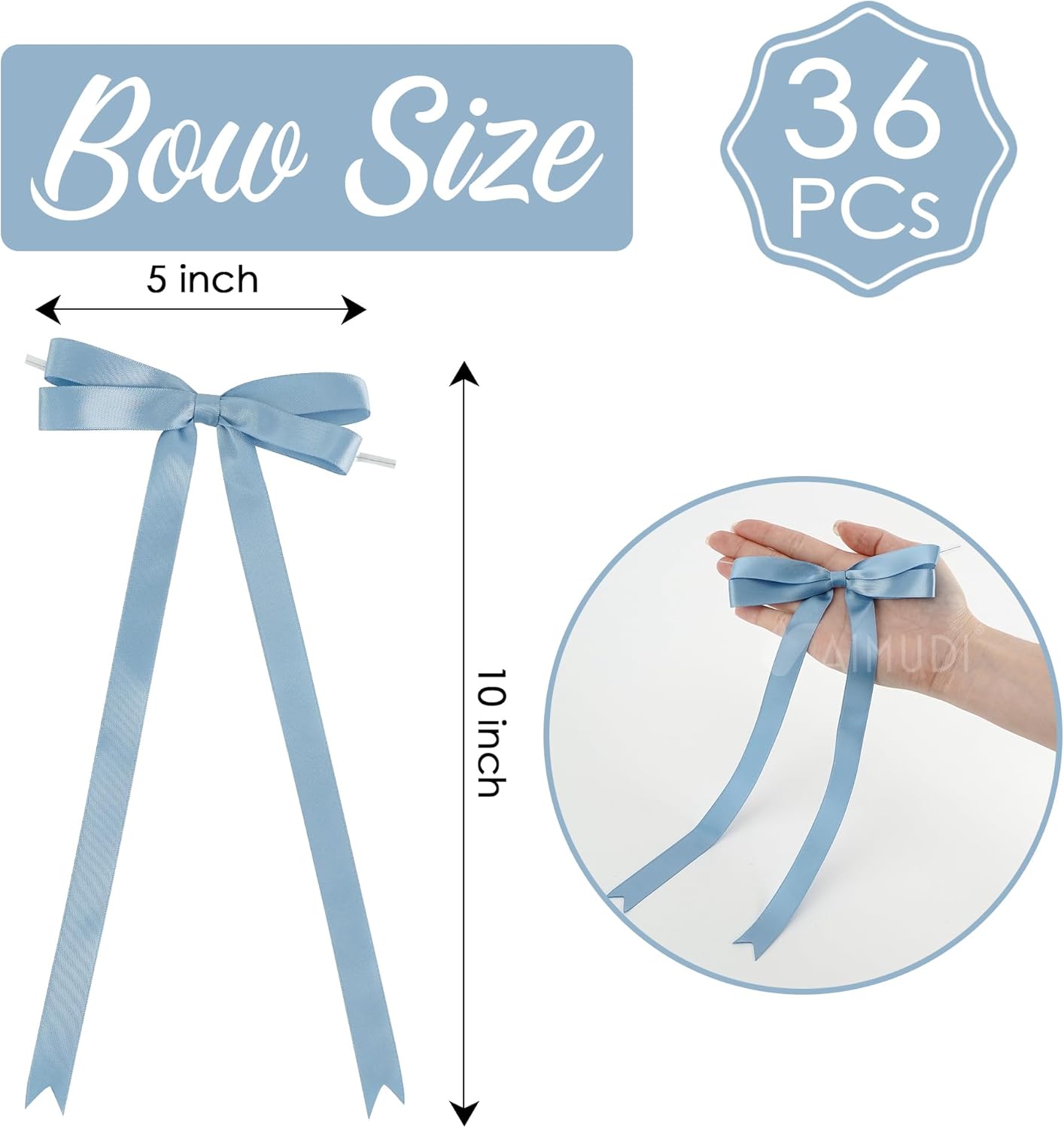 AIMUDI Dusty Blue Bows 5 × 10" Satin Bows for Gift Wrapping Twist Tie Bows Premade Ribbon Bows for Bouquets Invitations Baskets Crafts Wreaths Wedding Birthday Baby Shower Party Decorations, 36 PCs