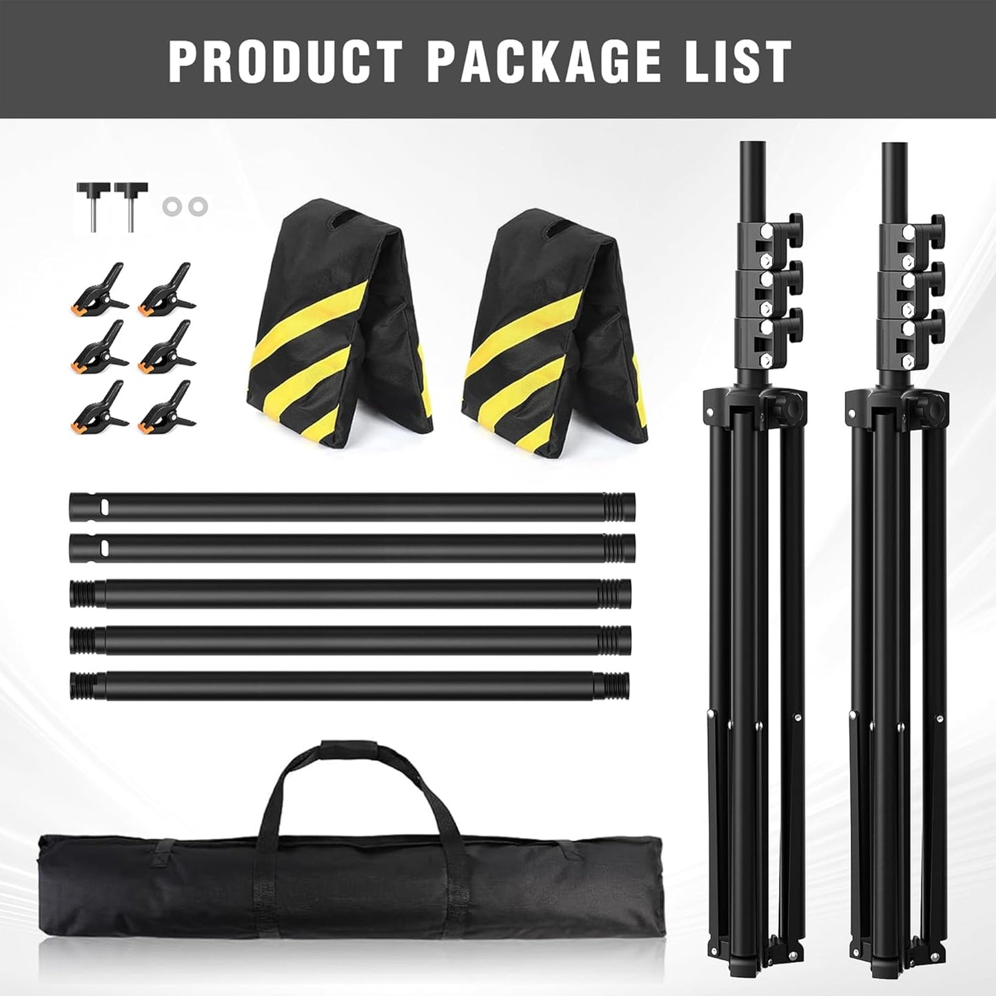 Backdrop Stand 10 x 7.5 FT for Photography Studio, Adjustable Photo Backdrop Stand Kit for Parties, Background Stand with Sandbags, Spring Clamps, Carrying Bag