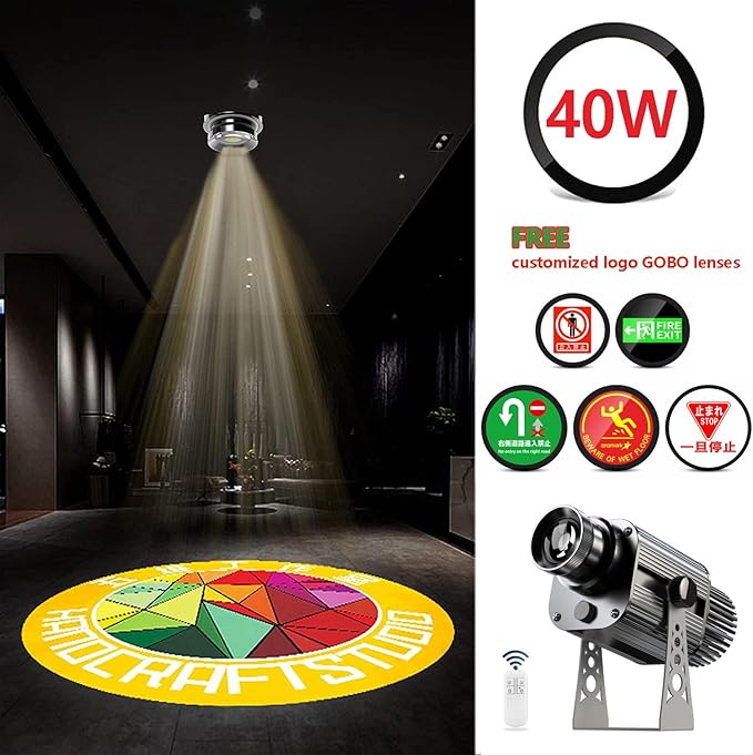 40w Logo Projector for Business Custom GOBO Projectors IP67 Waterproof Suitable for Party Lighting Decoration, Company Brand Display and Promotion,Custom GOBO Lens (40, Watts)
