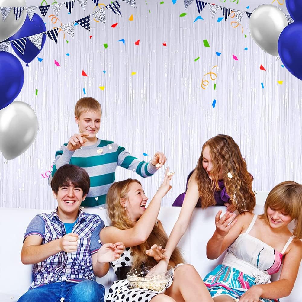 TONIFUL 2Pcs White Metallic Tinsel Foil Fringe Curtains,White Photo Booth Backdrop Streamer Curtain Photo Booth Props for Bachelorette Party,Birthday,Graduation,Christmas Decor(6.6ft x 9.9ft)