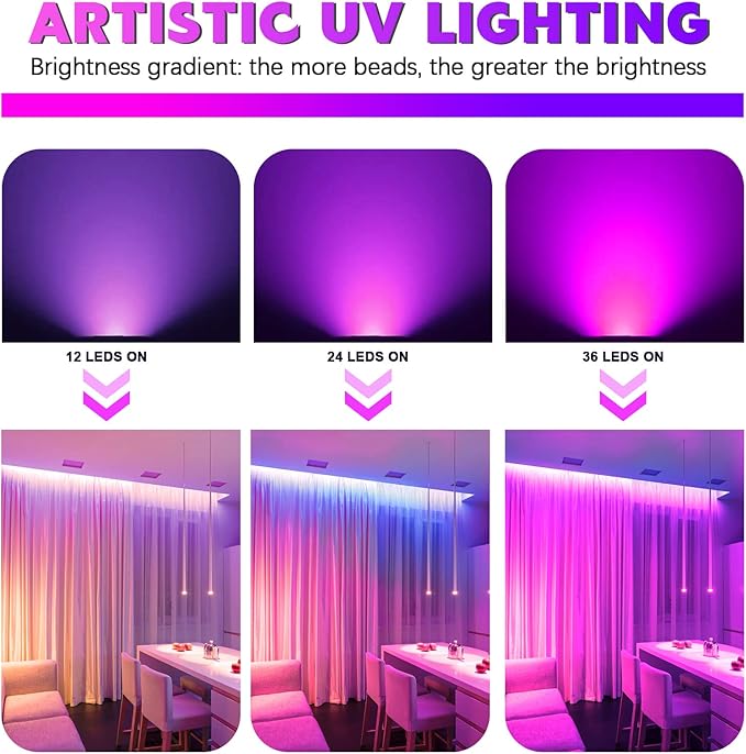 U`King Black Lights for Glow Party 72W UV 36LED Blacklight Glow in The Dark Black Light Strobe with Remote Control DMX Portable for Tapestry Church Parties Birthday Party DJ Bars Nightclubs