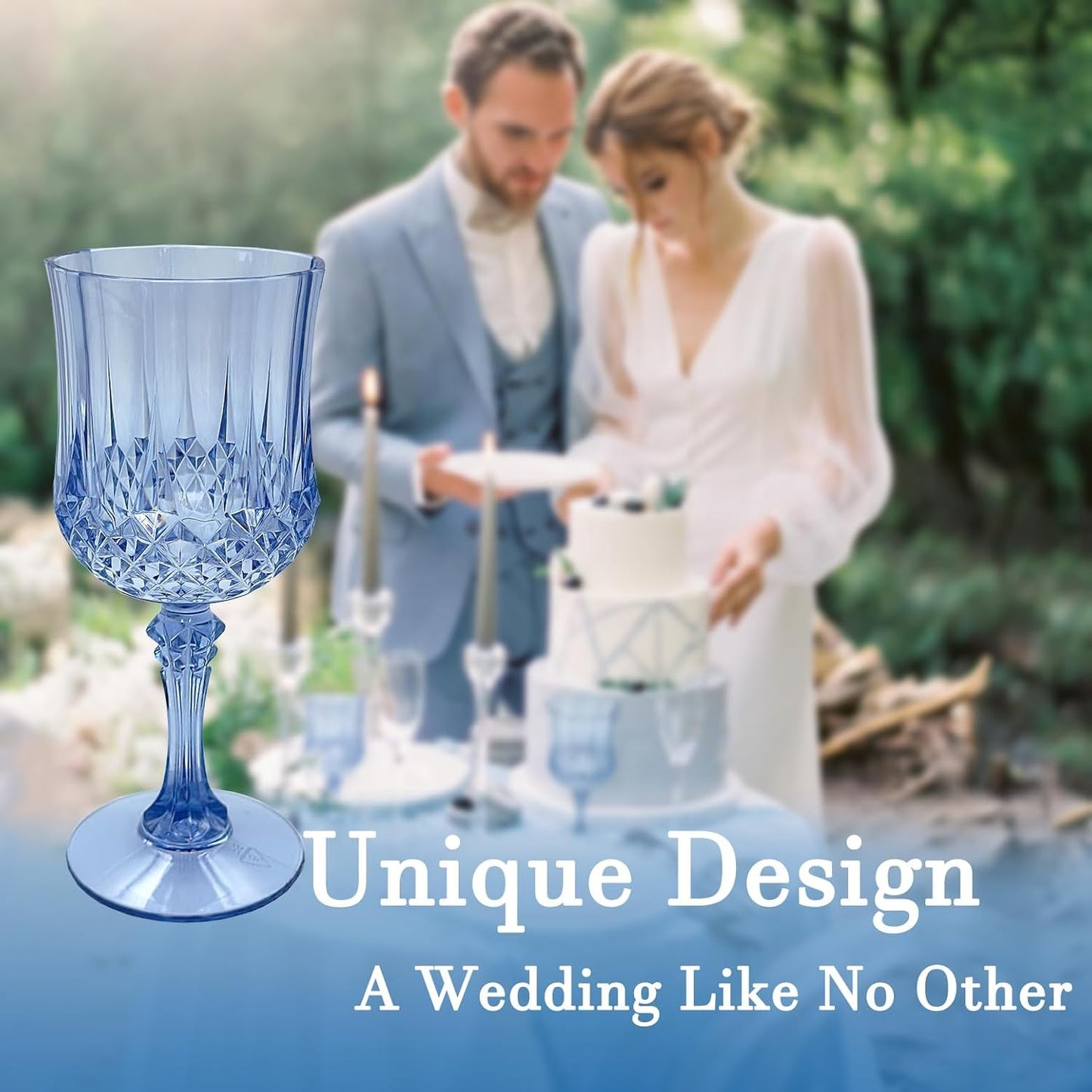 Plastic Wine Glasses，Plastic Goblets Vintage Style Cordial Drinking Glasses for Wedding Reception, Grand Event Party Supplies (100, Blue)