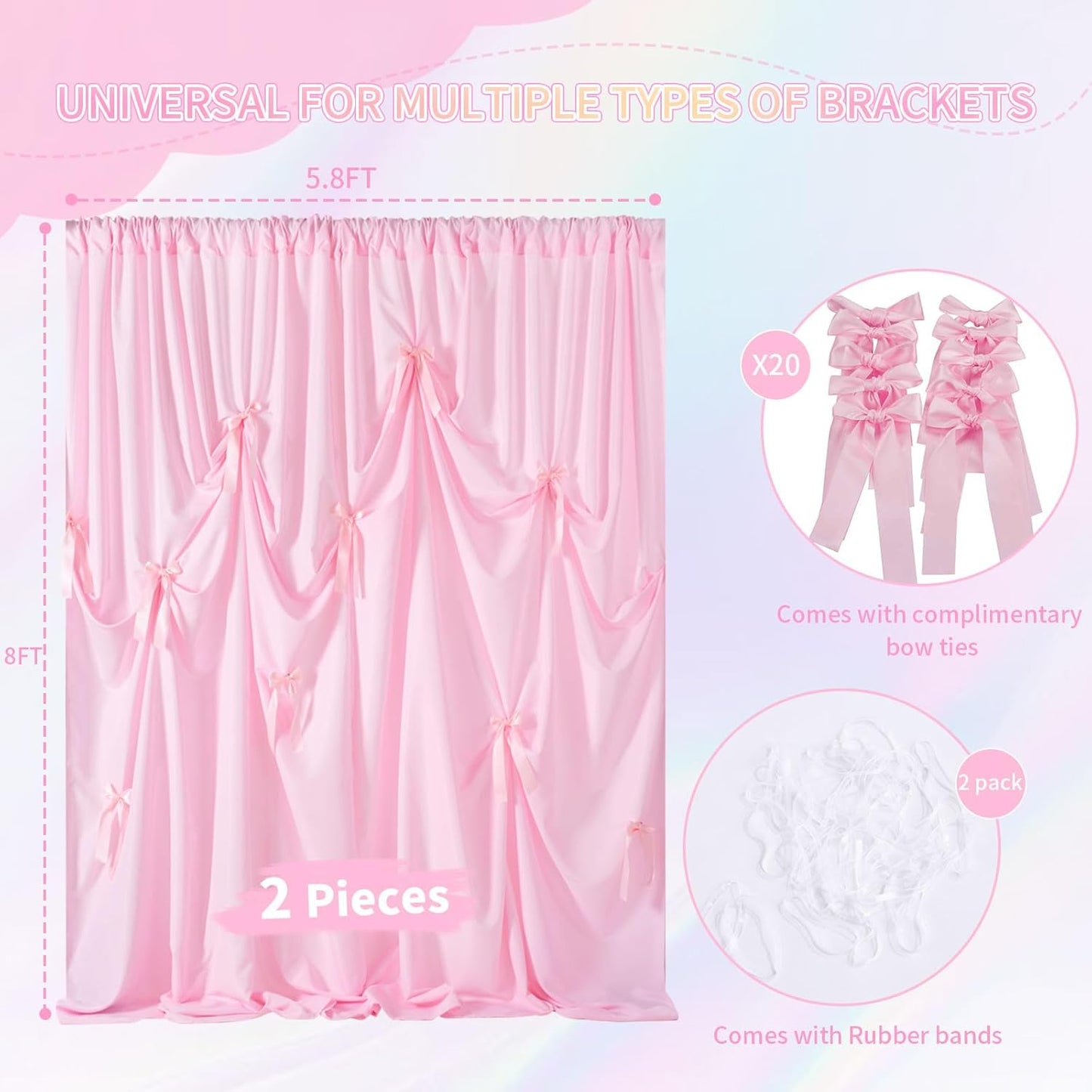 Pink Backdrop Curtain 2Panels : 11.6×8ft Wedding Backdrop Wrinkle Free Polyester Background - Bridal Shower Outdoor Decorations