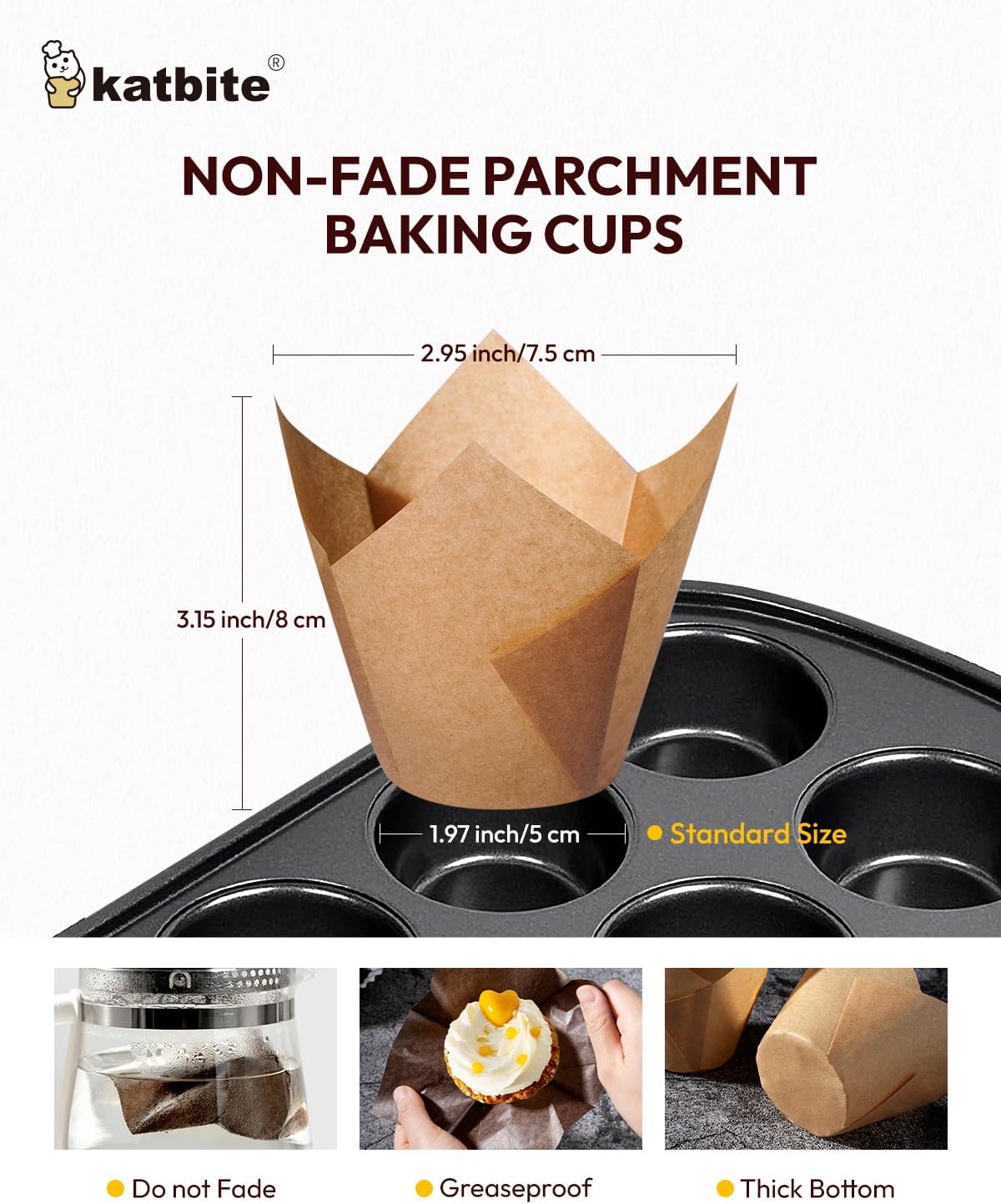 Katbite Tulip Cupcake Liners Holders 200PCS, Muffin Baking Cups, Cupcake Wrapper for Party, Wedding, Birthday, Christmas