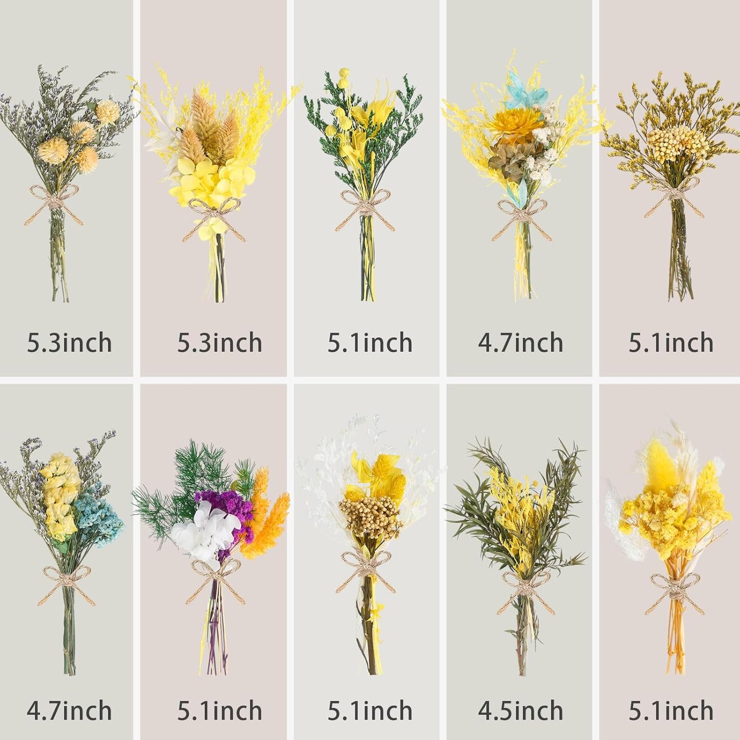 10/12/24/36 Pack Mini Dried Flowers for Vase Wedding Fall Various Mini Bouquet Dried Small Natural Flowers Bulk for Crafts DIY Decor (10, Yellow)