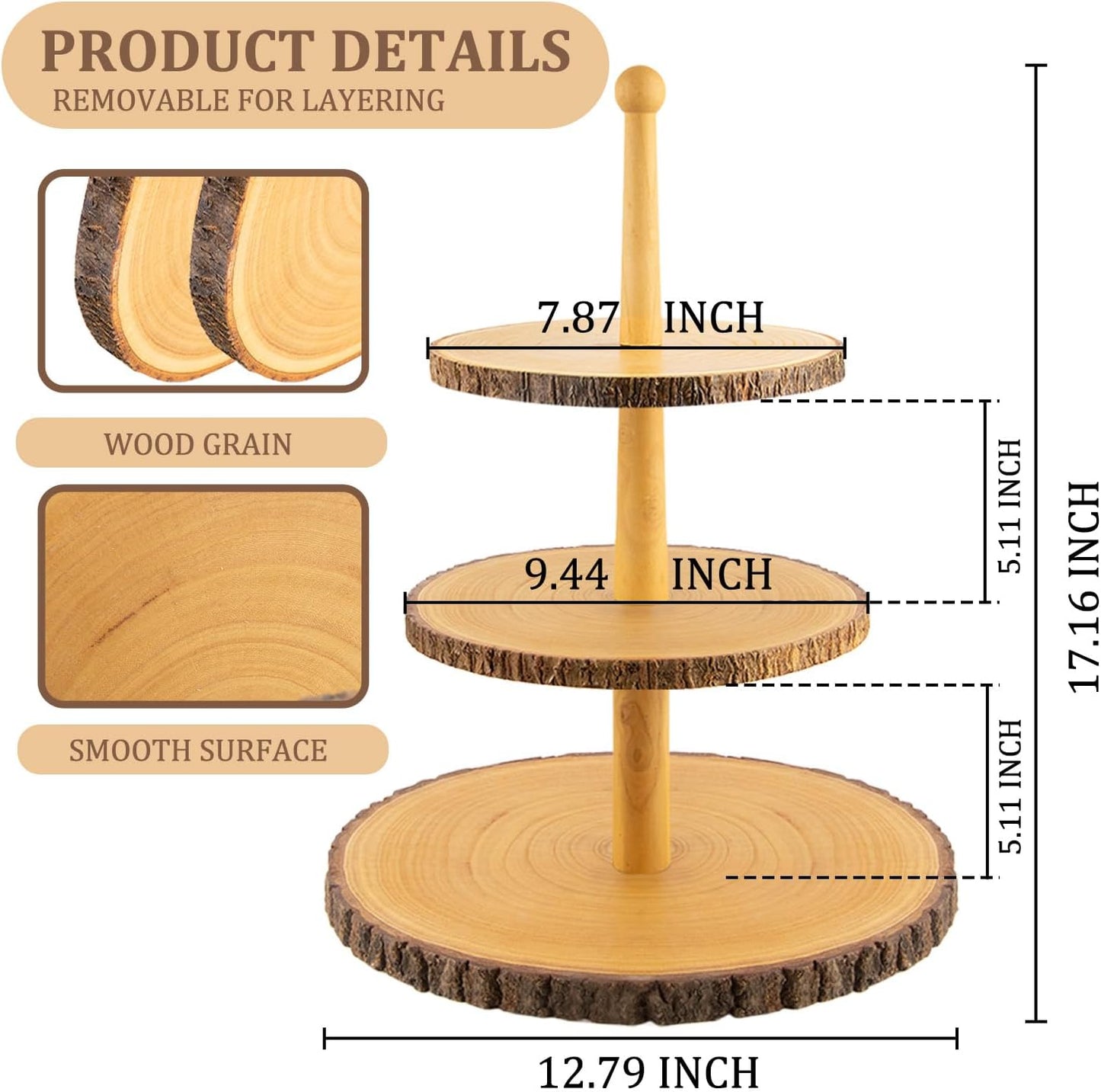 Cupcake Stand Wood Dessert Stands 3-Tier Wood Cupcake Stand - Elegant Farmhouse Dessert Display for Weddings, Baby Showers, Tea Parties, & More./Wedding Décor/Tea Party/Birthday/Graduation/Holiday.