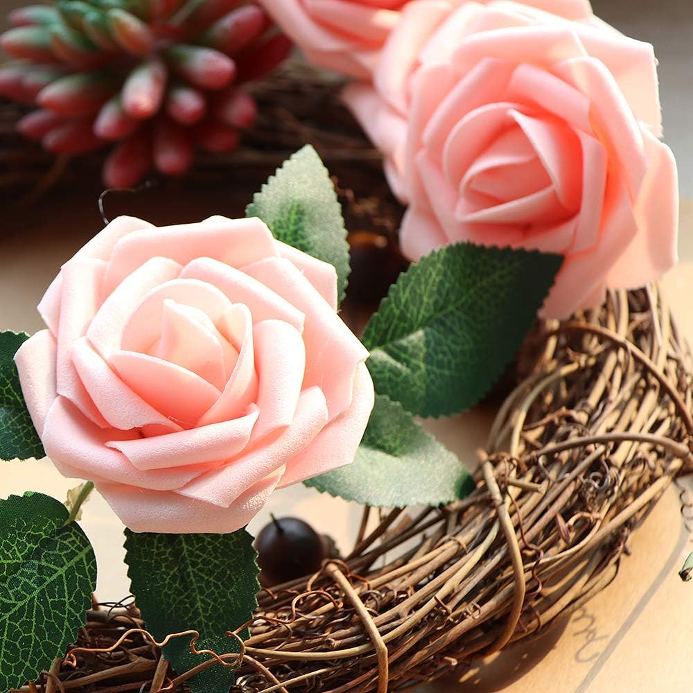 AmyHomie Artificial Flower 50pcs Real Looking Fake Roses w/Stem for DIY Wedding Bouquets Centerpieces Arrangements Party Baby Shower Home Decorations