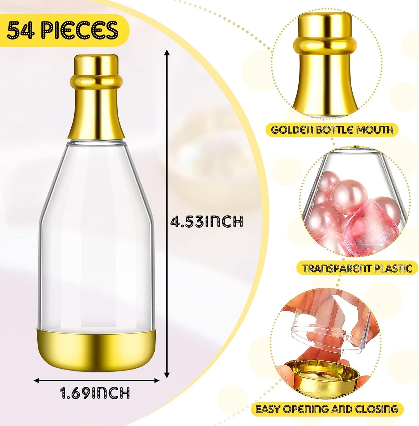Cunhill 54 Pieces Champagne Candy Bottles Bridal Shower Favors Mini Baby Bottle for Baby Shower Bulk Small Plastic Wine Alcohol Containers for Wedding Birthday Party(Gold)
