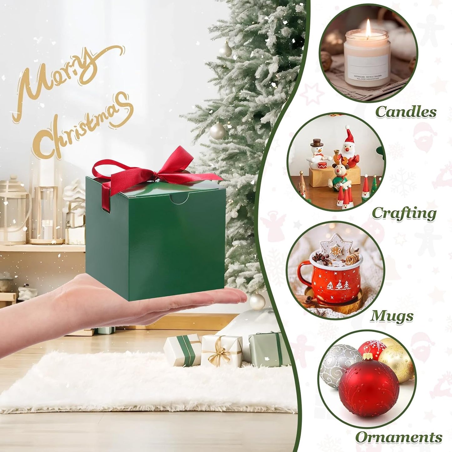 DOYIDE Small Gift Boxes, 20 Pack 5x5x5 Inch Green Elegant Paper Boxes with Ribbons, Crafting, Christmas Gift Box Wedding Party Favor, Cupcake, Candy, Bridesmaids Proposal Box