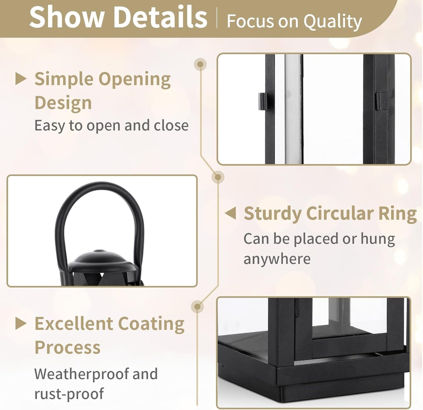 Nuptio Garden Lanterns for Pillar Candles Tall Vintage Style Metal Candle Holder Halloween Hanging Decorative Lantern for Wedding Christmas Parties Indoor Outdoor 8.7in