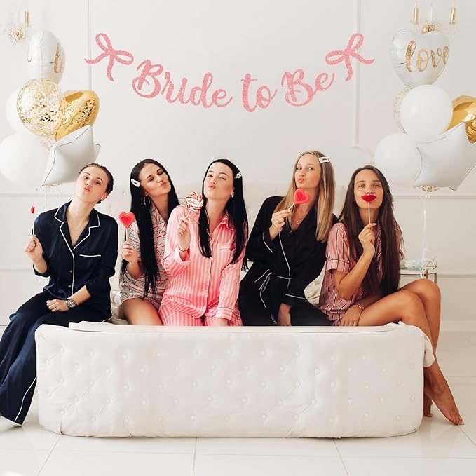 Bride to Be Banner, Rose Gold Bride to Be with Bow Glitter Bachelorette Bridal Party Banner BRIDE TO BE Sign for Rose Gold Bachelorette Bridal Shower Wedding Engagement Hen Party Decorations