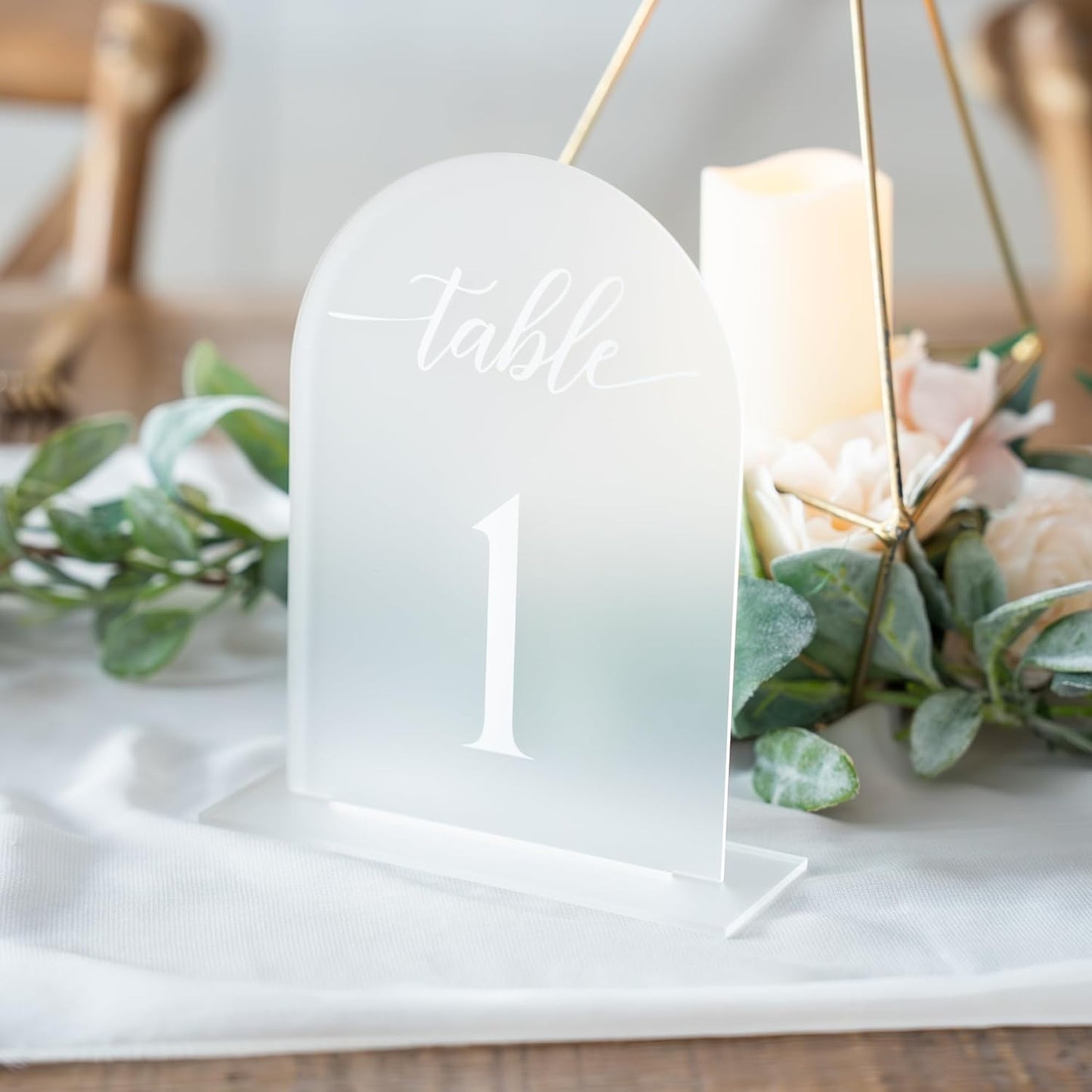 Frosted Arch Acrylic Table Numbers for Wedding Reception -20 Pack 5" x 7" White Font Table Number Centerpiece Set with Holder Stands & Head Table Sign - Anniversary, Event, Party, Wedding Table Numbers 1-20