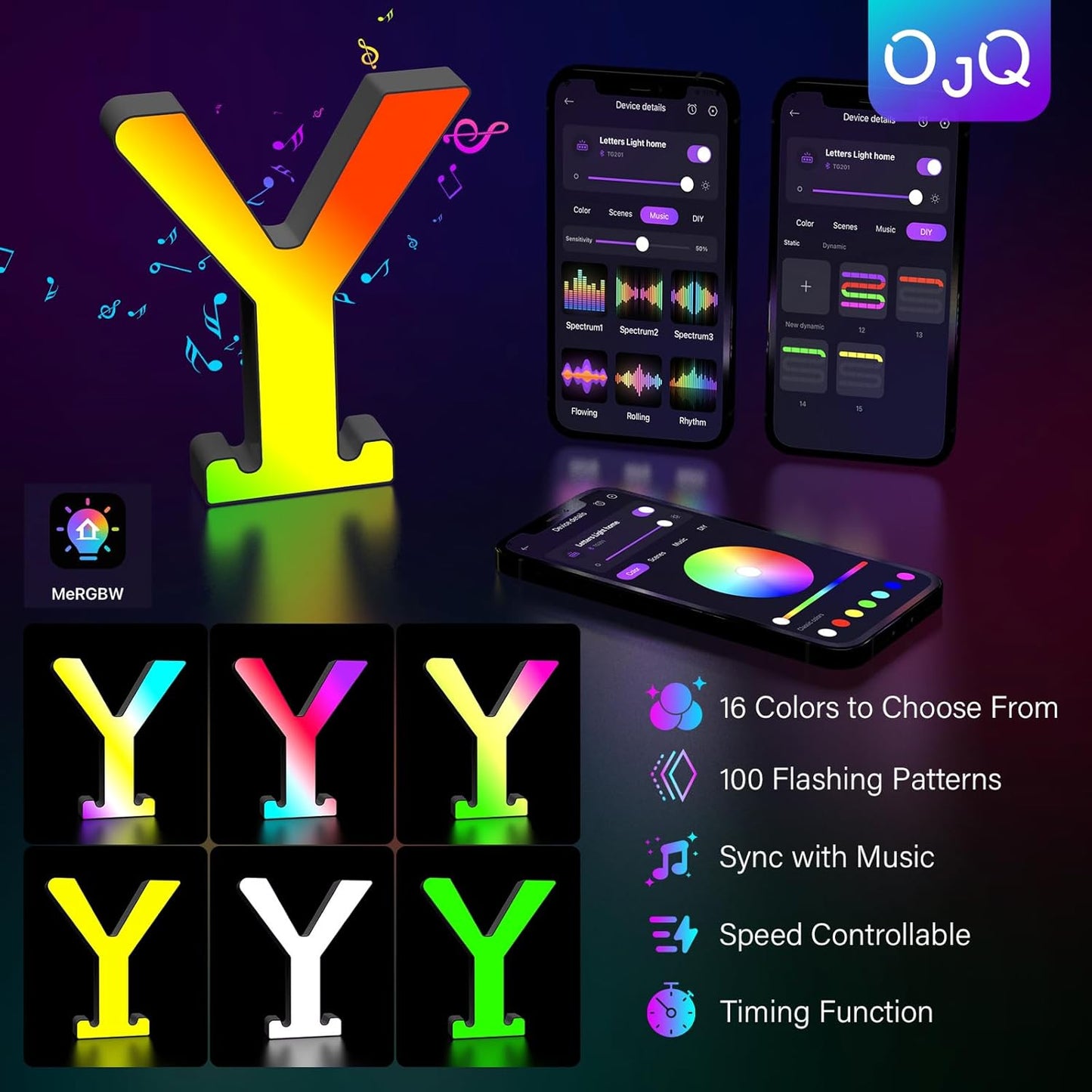 OJQ Light Up Letters LED Letter - Marquee Letters Room Decor Alphabet Letter Music Sync Color Change Colorful - Christmas Birthday Gifts for Girl - Teen Girls Gifts Party Home Wall Decor