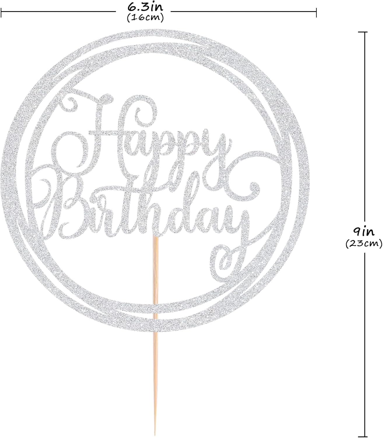 Happy Birthday Cake Topper - Silver Glitter Happy Birthday Cake Decoration Supplies for Children or Adults - Happy Birthday Cake Bunting Decor, Photo Booth Props