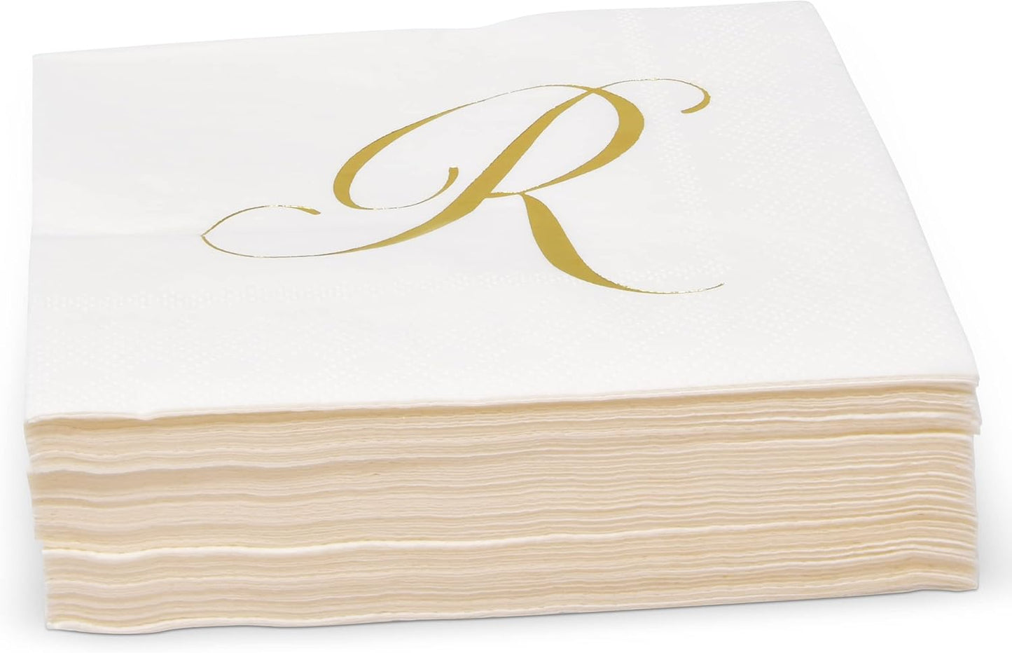 Gift Boutique 100 Gold Monogram Cocktail Napkins Letter R Disposable Paper Pack Elegant Metallic Golden Foil Hand Napkin for Powder Room Wedding Holiday Birthday Party Baby Shower Decorative Towels