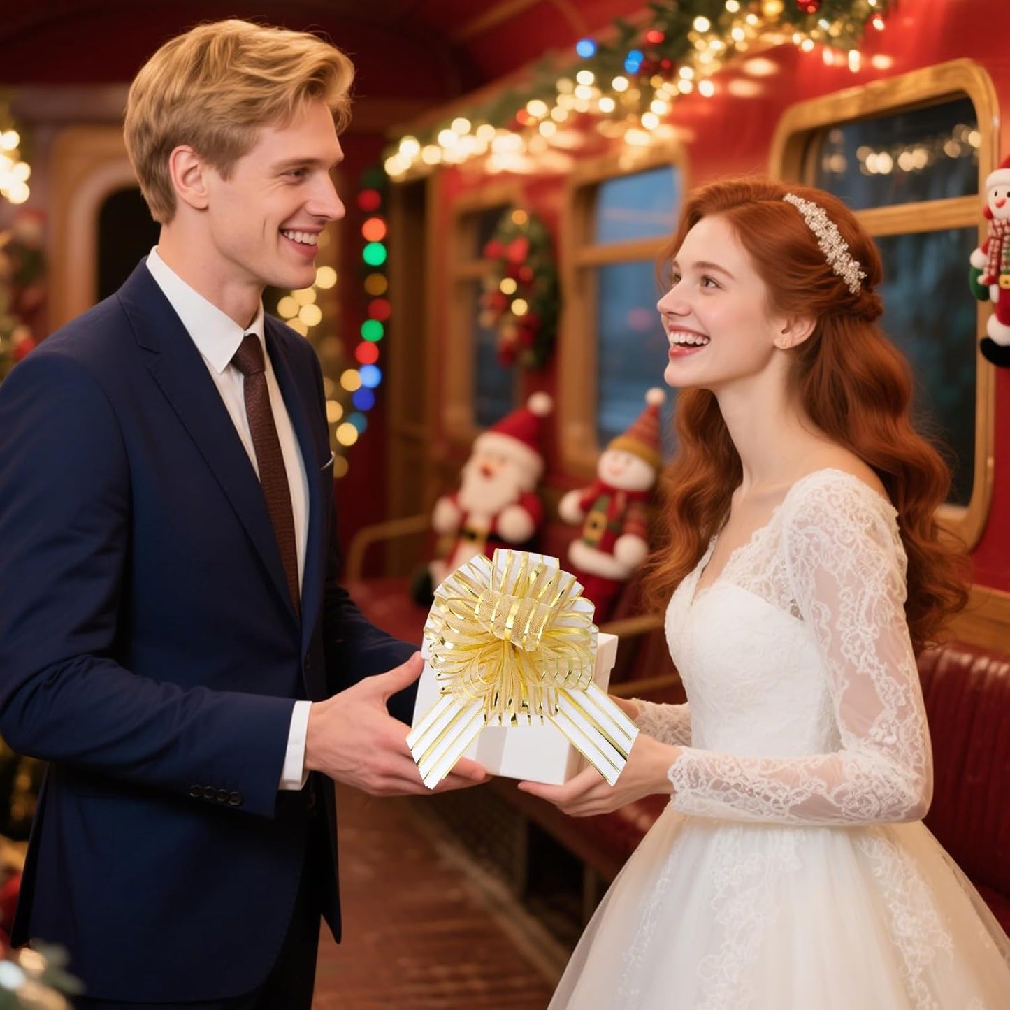 12 Pcs 6 Inch Large Organza Pull Bow Ribbon – Elegant Gift Bows for Wedding Decorations, Christmas Wrapping, Birthday Parties, Car Decor, Gift Baskets, and Valentine's Day Packaging(Golden)