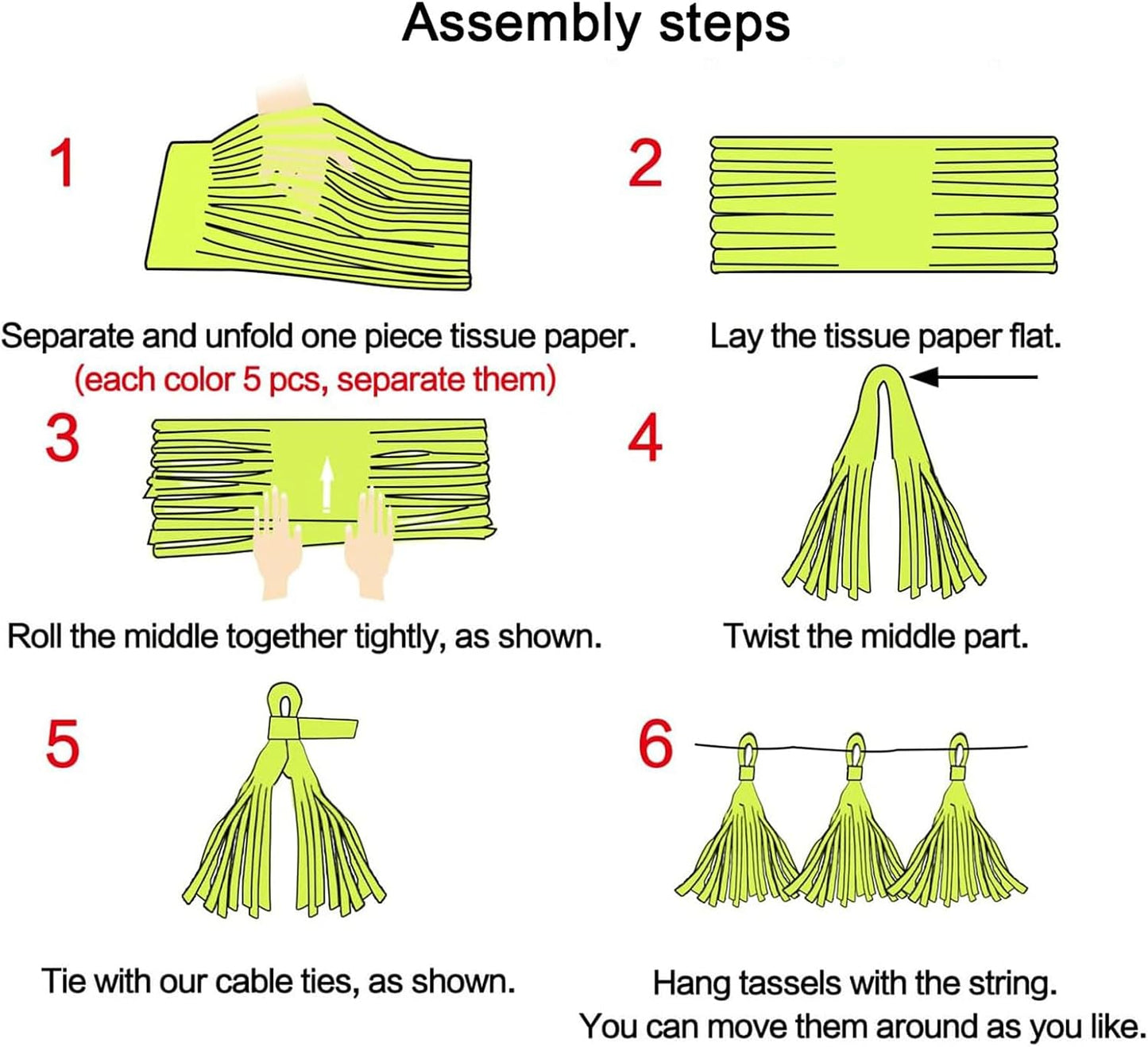 Blue Light Blue and Green Tassel Garland Banner Paper Tassels for Party Decorations,Pack of 15