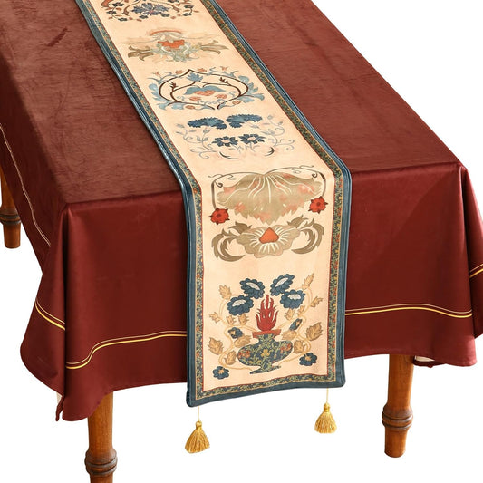 patdrea Designer Casual Wild Floral Velvet Table Runner 102 Inch Long, Brown Occult Bouquets Pattern Table Mat, Decoration for Kitchen Dining Coffee Table Cabinet Banquet Thanksgiving,12"*102"