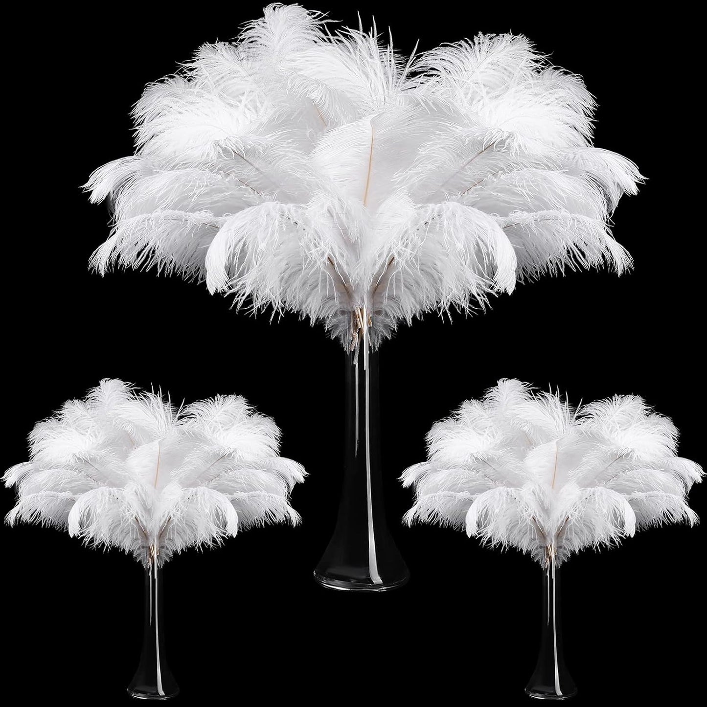 Maitys 90 Pcs Large Natural Ostrich Feathers Bulk 14-16 Inch (35-40cm) 12-14 Inch (30-35cm) 10-12 Inch (25-30cm) Ostrich Feathers Plumes for Centerpieces Wedding(White)