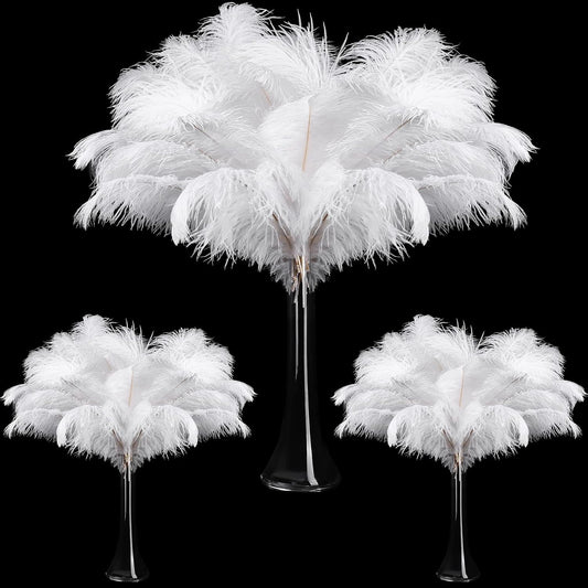 Maitys 90 Pcs Large Natural Ostrich Feathers Bulk 14-16 Inch (35-40cm) 12-14 Inch (30-35cm) 10-12 Inch (25-30cm) Ostrich Feathers Plumes for Centerpieces Wedding(White)