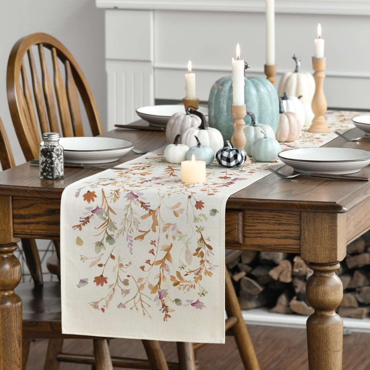 Artoid Mode Floral Leaves Fall Table Runner, Wild Flowers and Grasses Seasonal Autumn Kitchen Dining Table Decoration for Home Party Decor 13x120 Inch