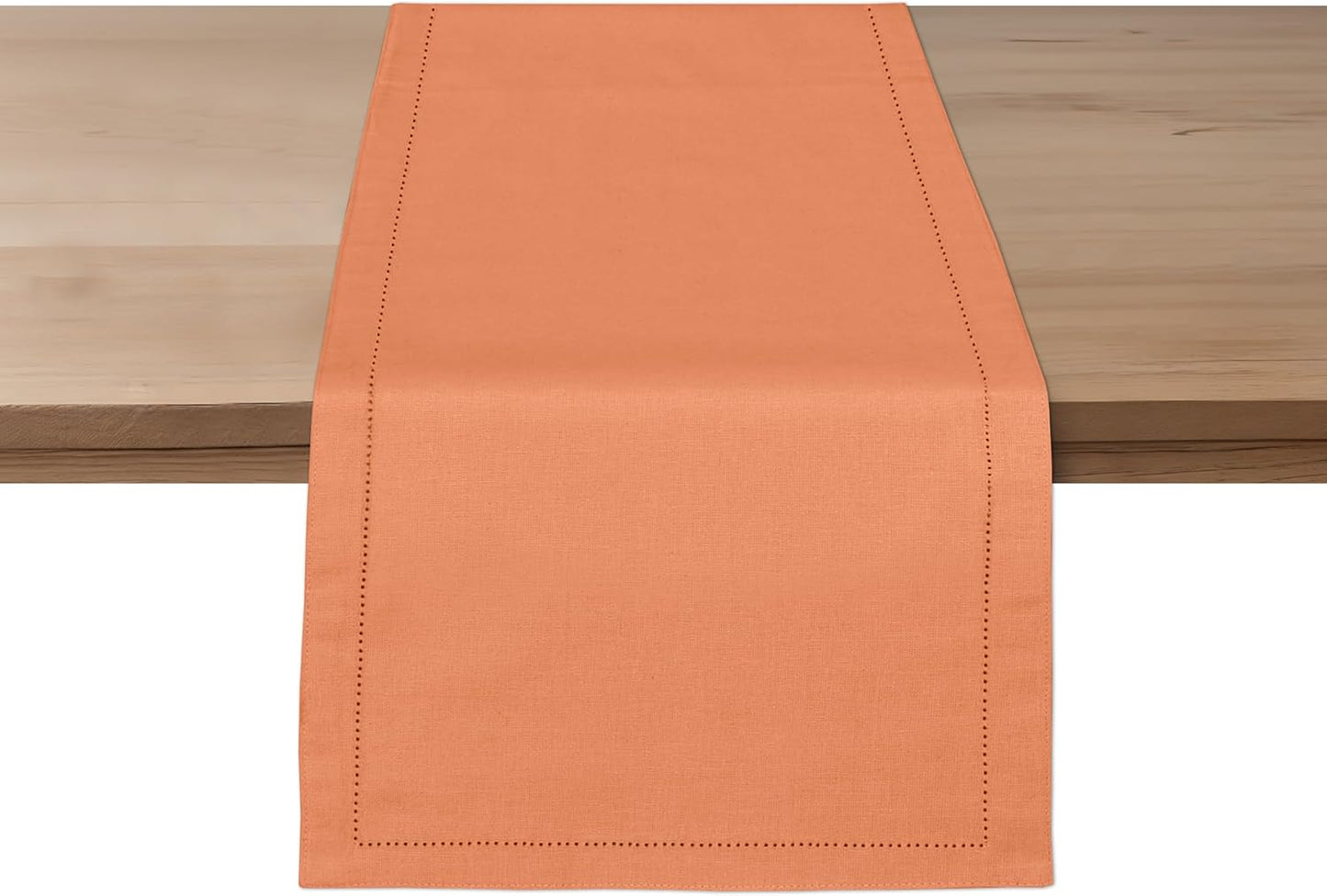 Ruvanti Linen Table Runner 120 Inches, Classic Hemstitch, Washable, Reusable, Non-Slipping, Stain Resistant- Perfect for Parties, Weddings, Dinners, Thanksgiving, Christmas, Indoor use – Orange