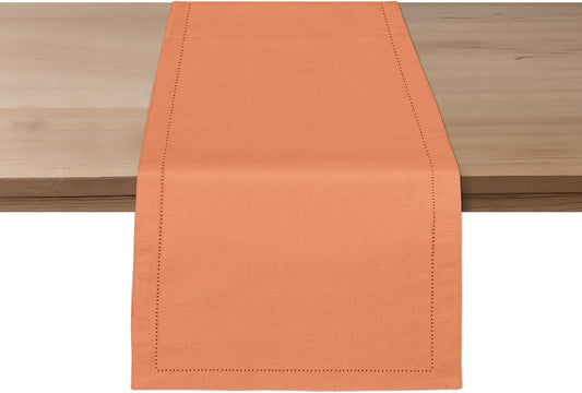 Ruvanti Linen Table Runner 108 Inches, Classic Hemstitch, Washable, Reusable, Non-Slipping, Stain Resistant- Perfect for Parties, Weddings, Dinners, Thanksgiving, Christmas, Indoor use – Orange