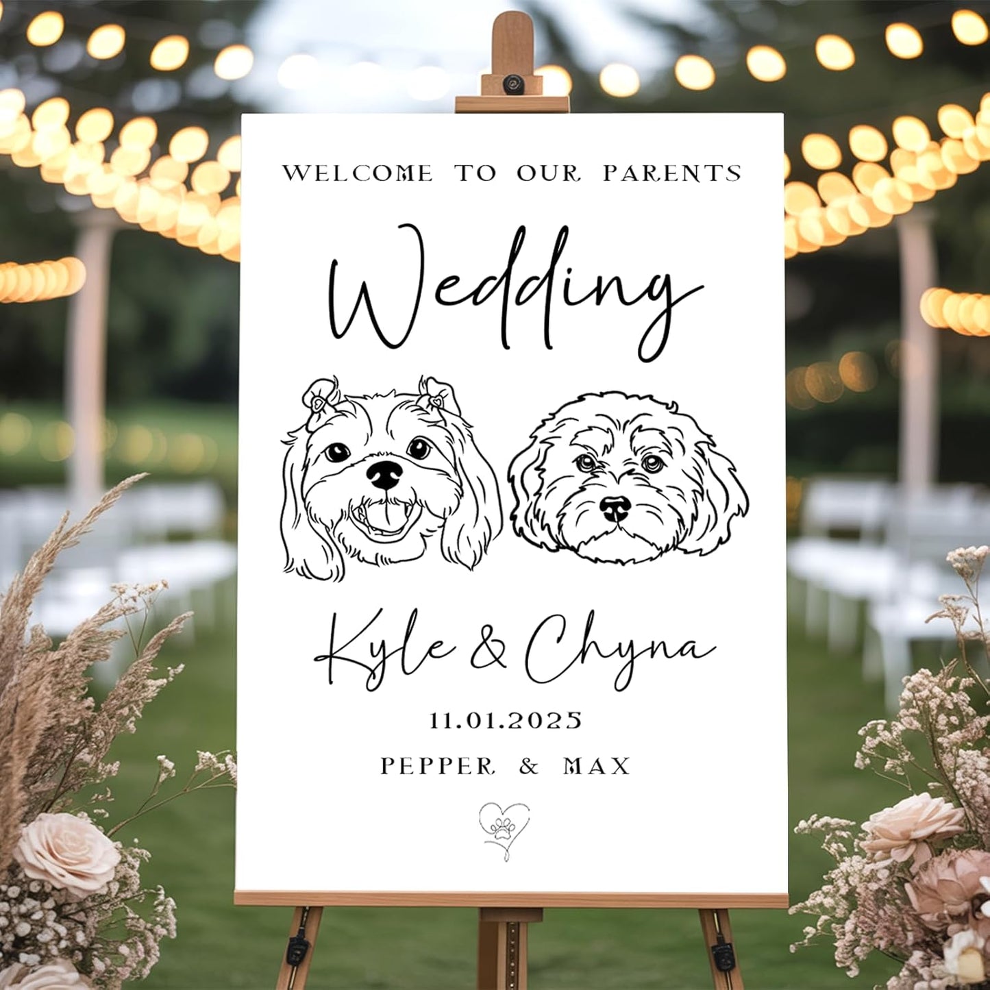 Personalized Pet Wedding Welcome Sign Using Pet Photo, Custom Dog Cat Welcome To Our Wedding Signage Drawing, Custom Gifts for Weddings, Christmas, Engagement Party, Anniversary,