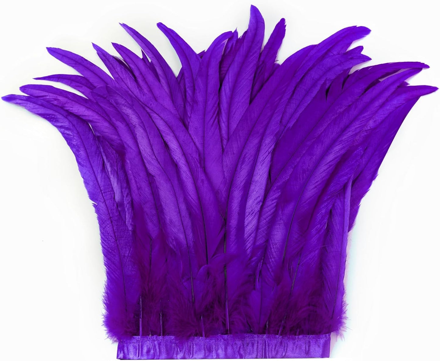 Holmgren Purple Rooster Feather Trim - 10-12inch 2 Yards Large Rooster Tail Feathers Fringe Trim for DIY Sewing Crafts, Feather Cape Shawl, Mardi Gras Party Costume Decoration (Purple)