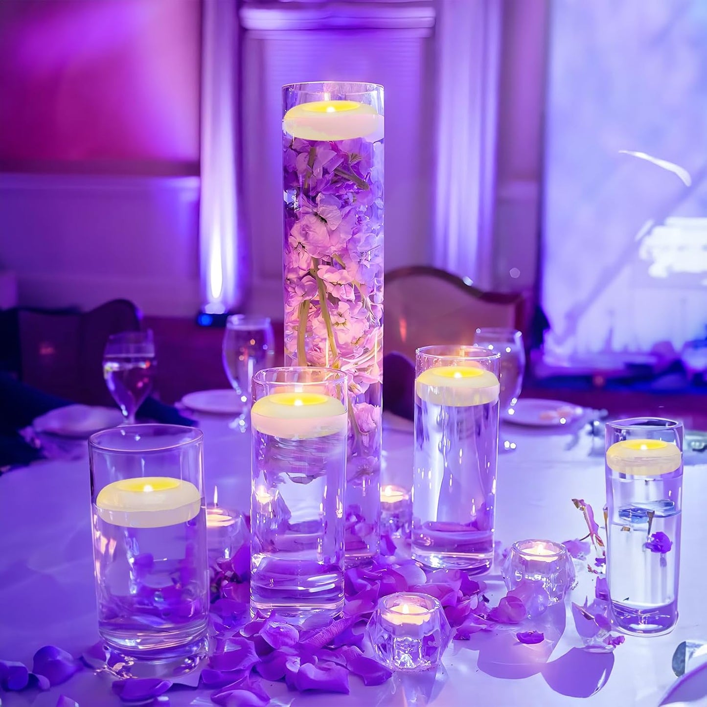 24 Pack 3” Flameless LED Floating Candles, Water-Activated Battery Operated Floating Candle with180+ Hours Runtime for Cylindrical Vase, Pool, Fountain - Ideal for Wedding, Party Decoration