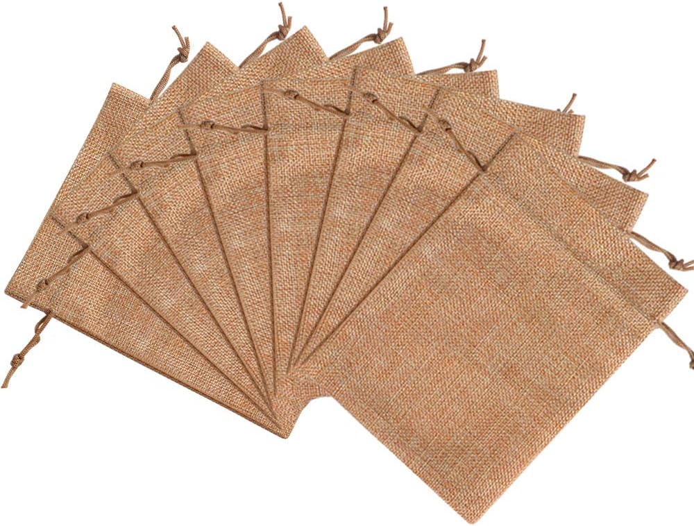 Lucky Monet 25/50/100PCS Burlap Gift Bags Wedding Hessian Jute Bags Linen Jewelry Pouches with Drawstring for Birthday, Party, Wedding Favors, Present, Art and DIY Craft (50Pcs, Coffee, 4” x 6”)