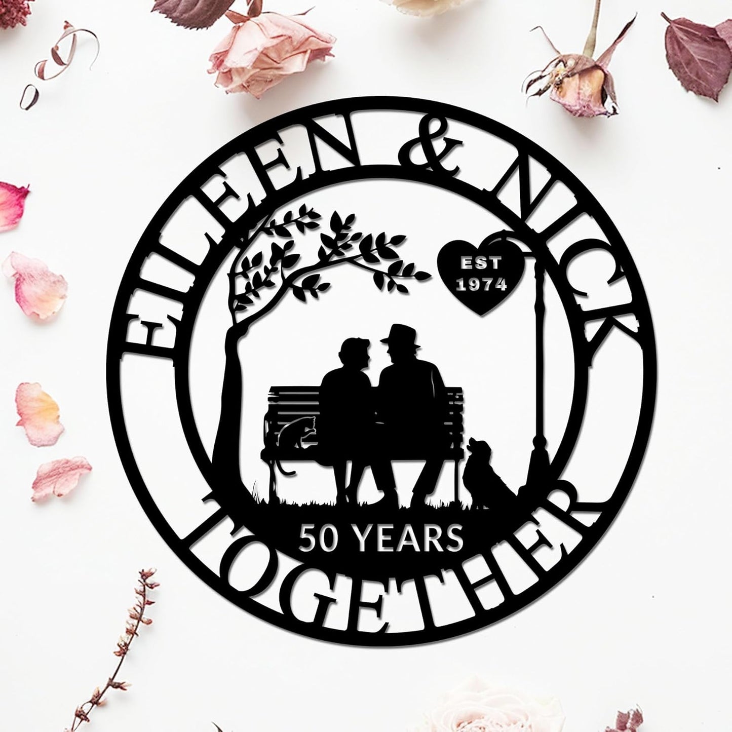 Custom Wedding Anniversary Sign, Personalized Wedding Gifts for Parents, Custom Metal Couple Name Sign, 50th or Any Year Wedding Anniversary Metal Wall Art, for Husband Wife