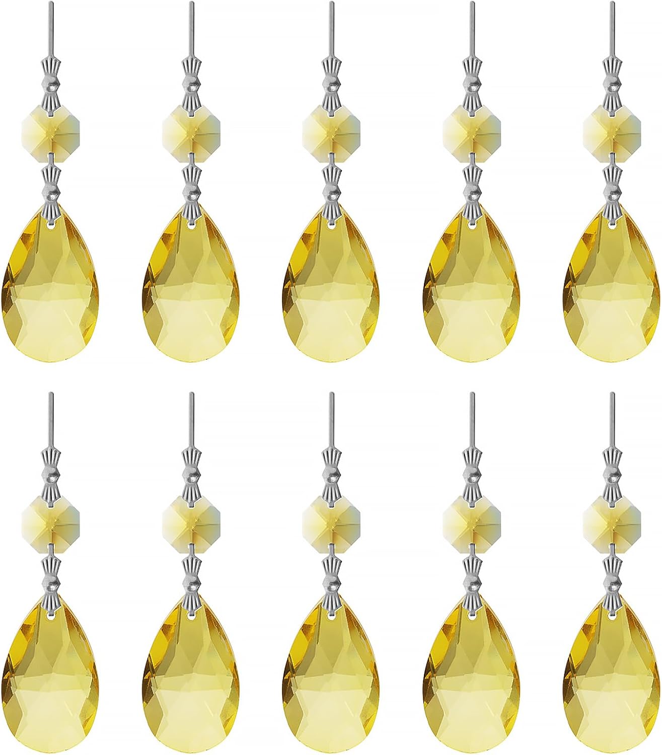 10pcs Crystal Prisms Chandelier Yellow Ornament Pendants Rainbow Maker 38mm Drop Prism Hanging Prisms for Wedding Party Chrismtmas Decoration DIY Jewelry