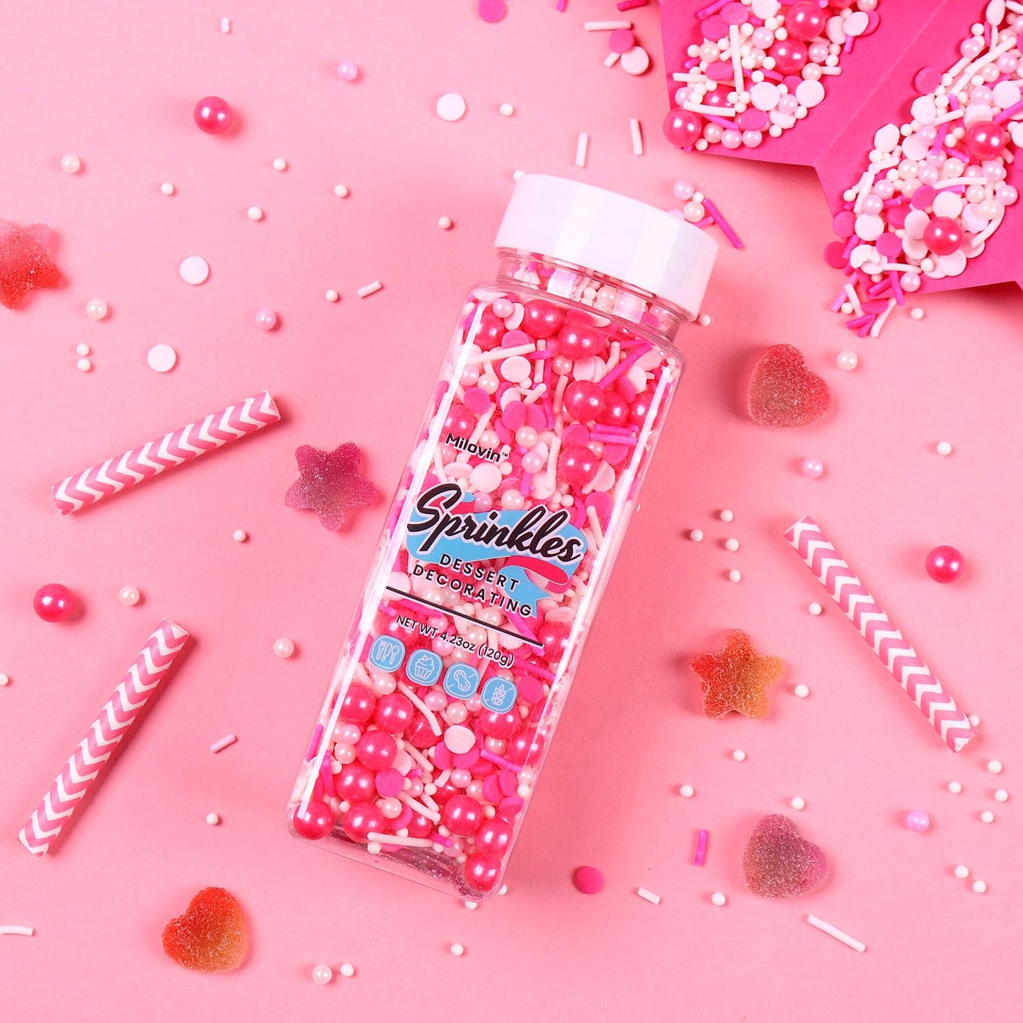 Edible Pink Sprinkles for Cake Decorating, Pink Confetti Sprinkles, Pink Jimmy Sprinkle Mix, Perfect for Baking, Cake, Cupcakes, Macaron, Ice Cream, and Cookies(120g/4.23oz)