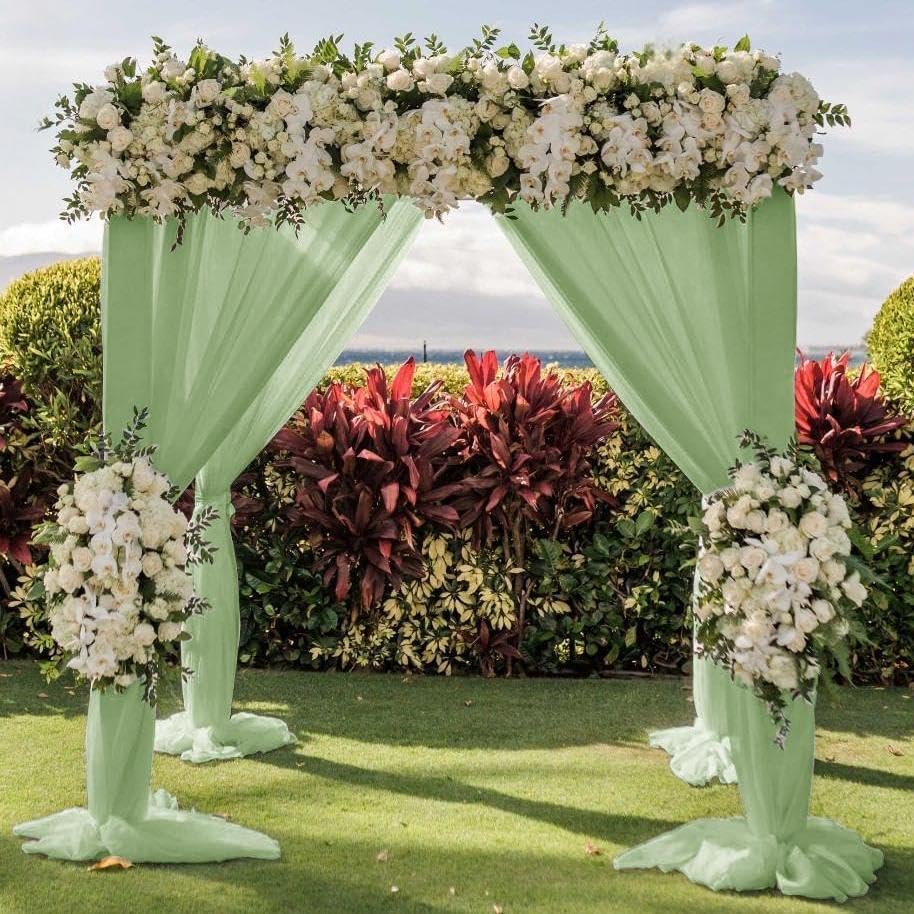Wedding Arch Draping Fabric 1 Panel 30'' x 18FT Sage Green Sheer Chiffon Arch Drapery for Photo Booth Bridal Shower Baby Shower Church Decor Newborn Photography Christening Outdoor Party