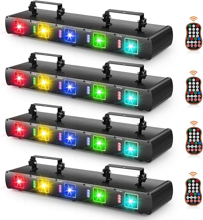 U`King Stage Laser Light,5 Beam Effect Sound Activated DJ Party Lights RGBYC LED Projector Party Lights Music Light with Remote Control DMX for Dancing Birthday Bar Pub Stage Lighting(4PC)